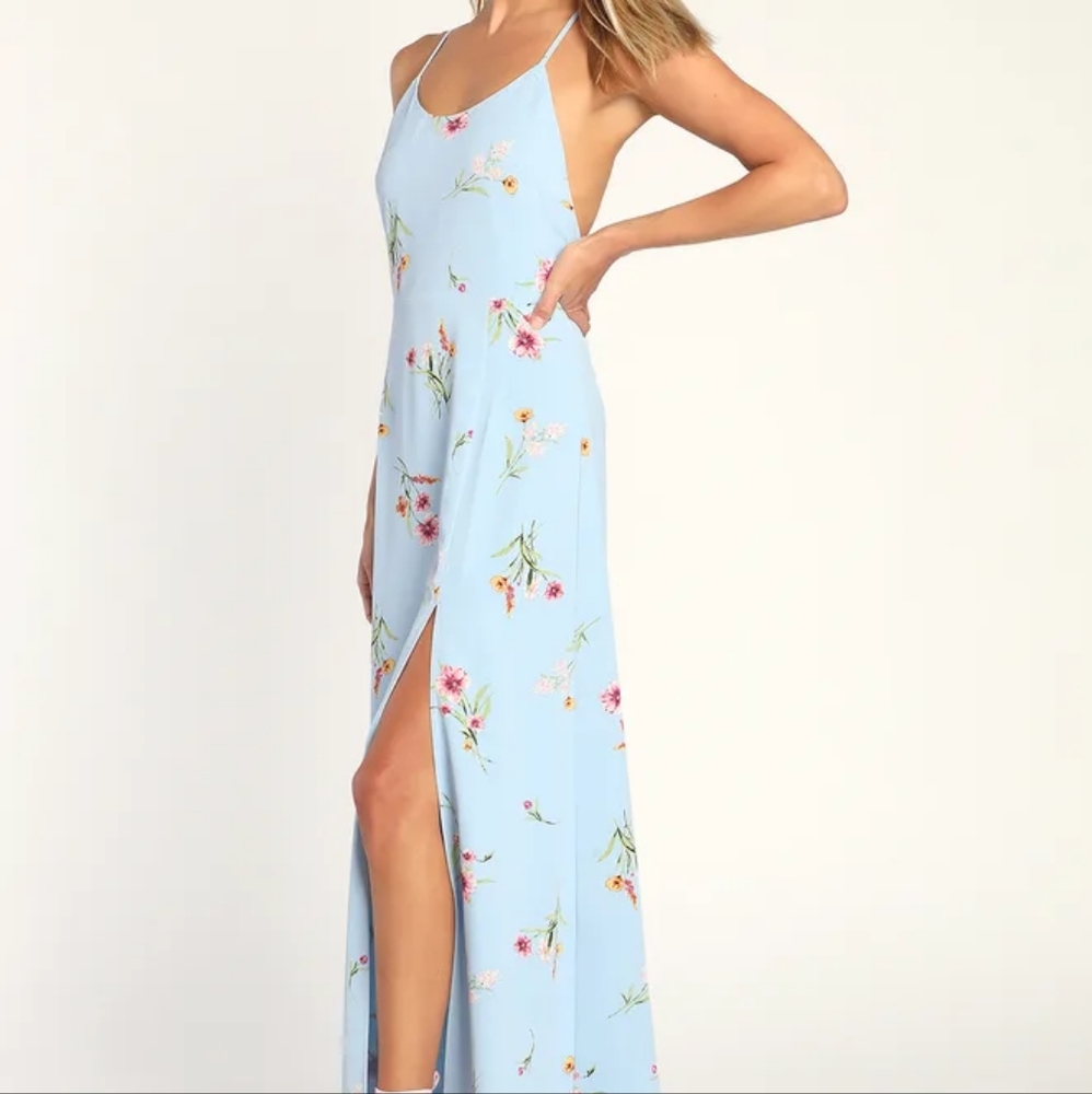NWT Lulu's Blooming Vision Light Blue Floral Print Maxi Dress - Picture 2 of 11